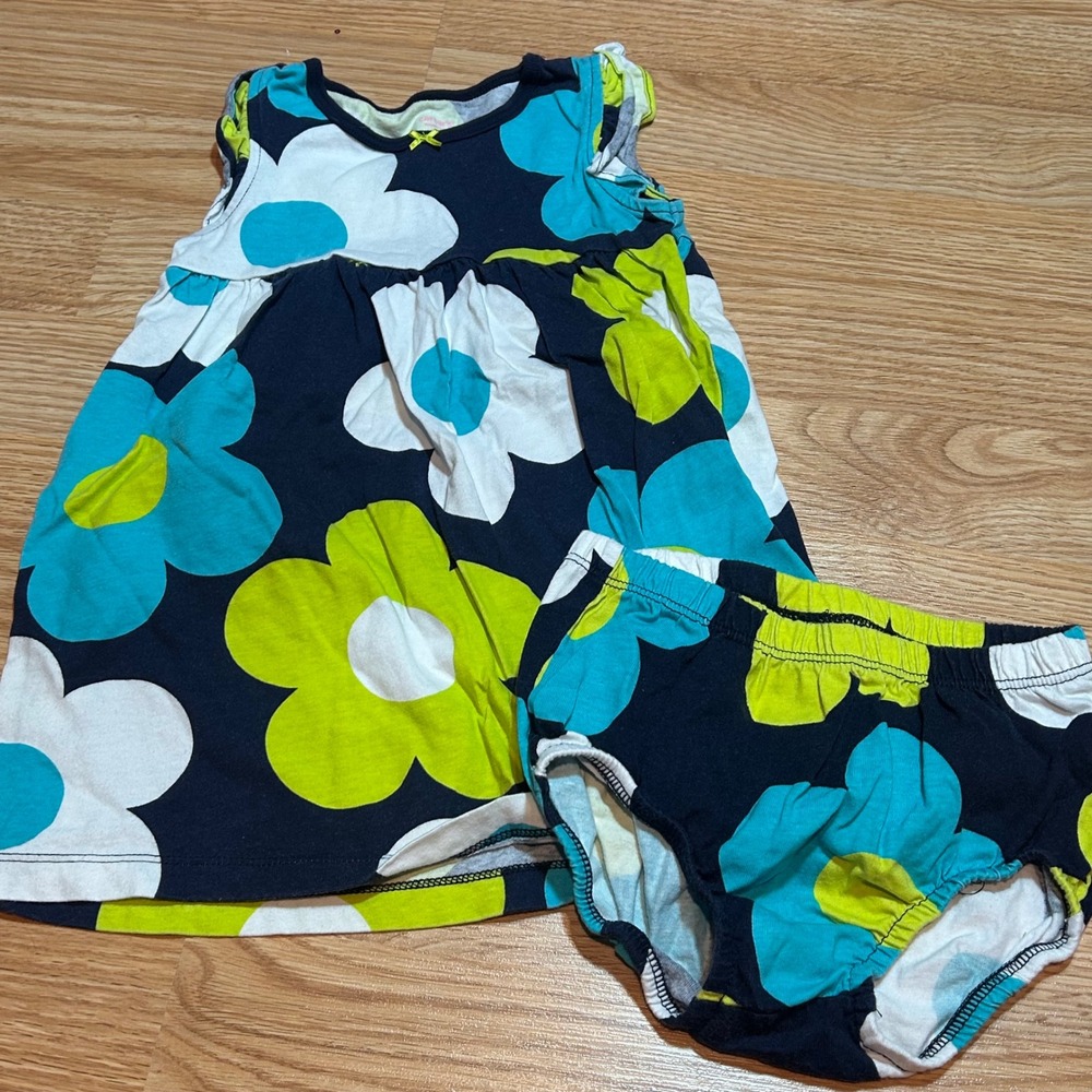 Carters Baby Girl Floral Dress and Diaper Cover Set 24 Months Navy Green Teal
